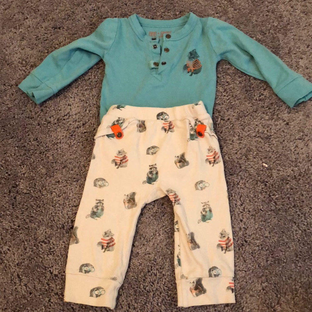 Bodysuit and pants, raccoon theme